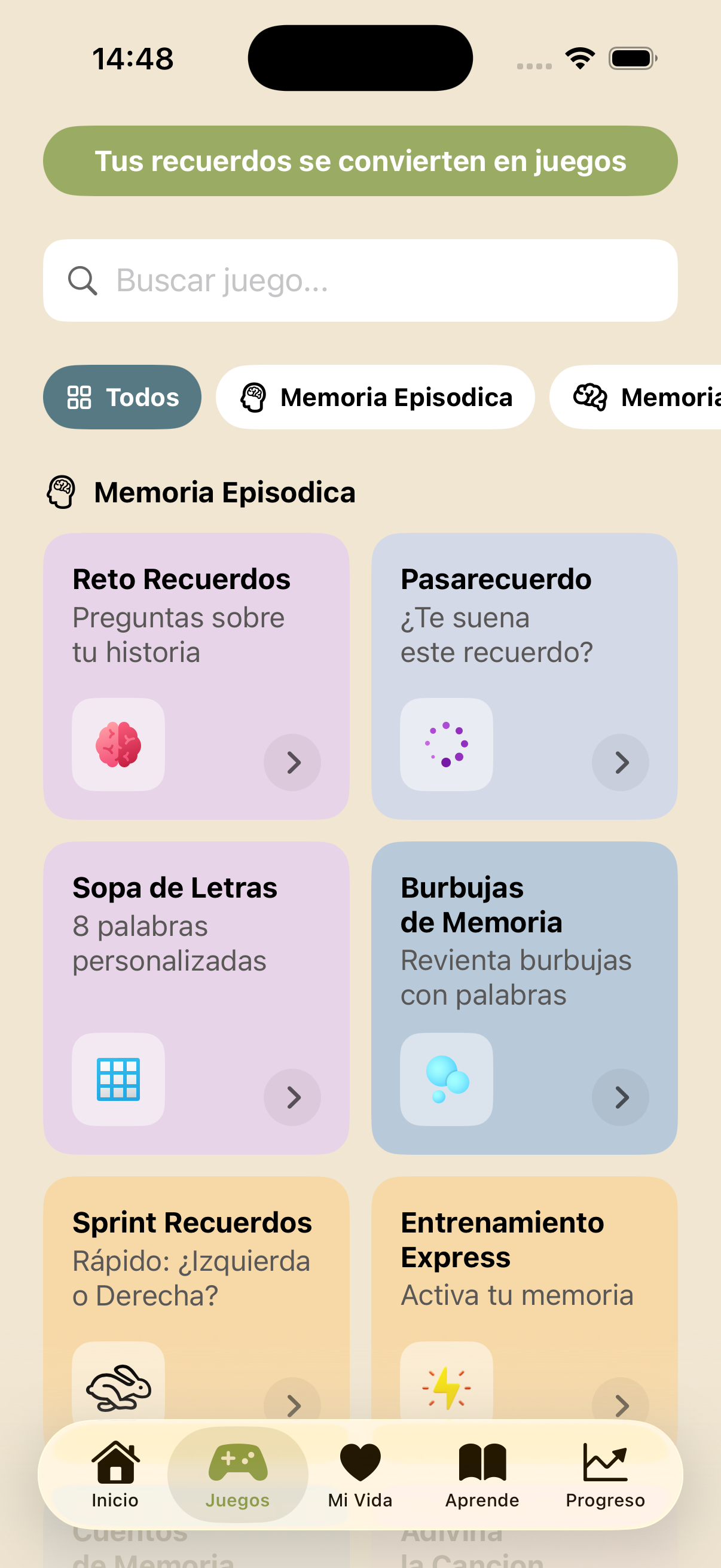 Noa Memory — Juegos cognitivos