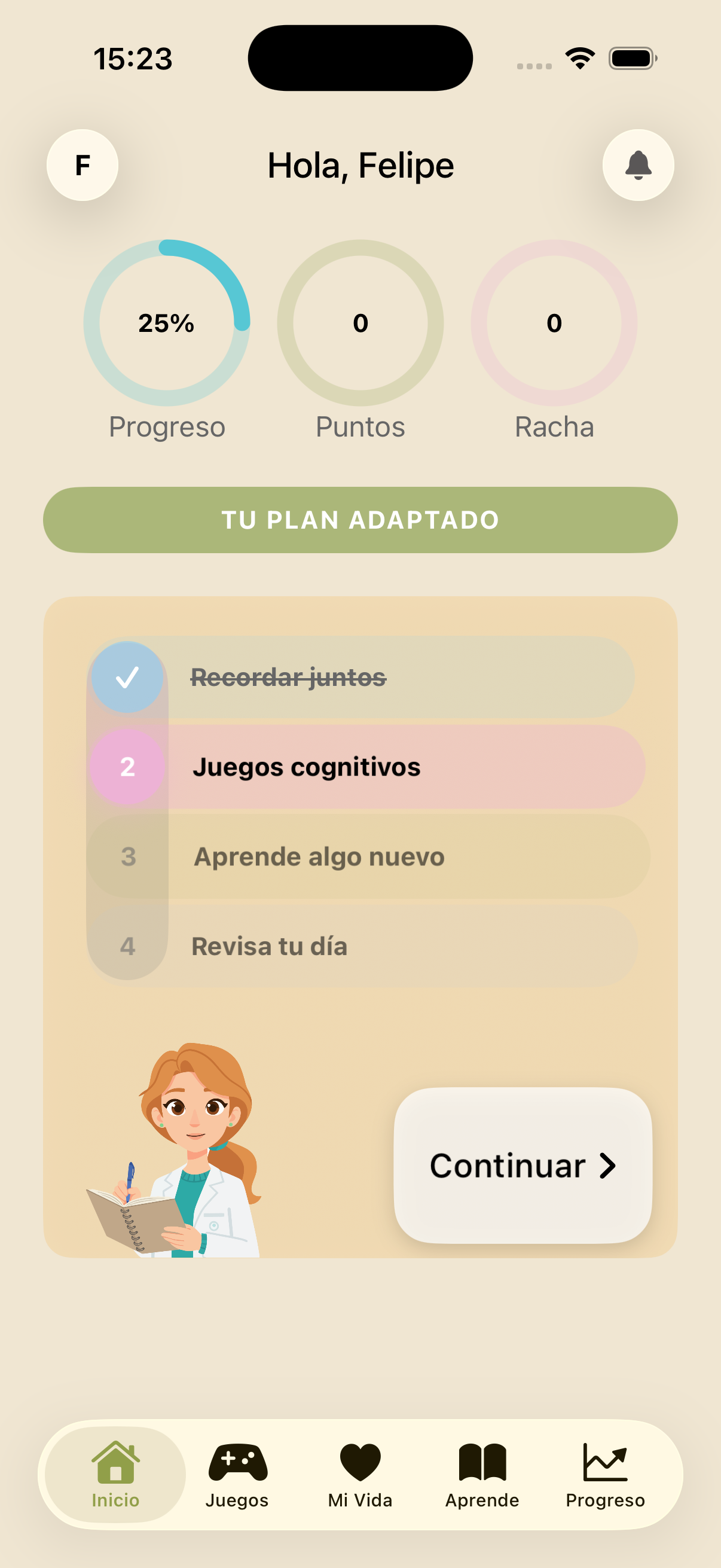 Adapted daily plan in Noa Memory